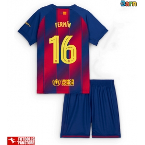 Barcelona Fermin Lopez #16 Hemmatröja Barn 2025-26 Kortärmad (+ Korta byxor)
