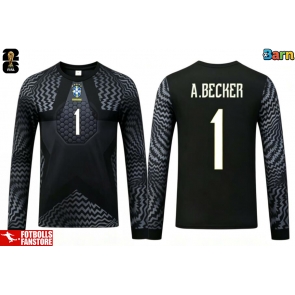 Brasilien Alisson Becker #1 Målvakt Hemmatröja Barn VM 2026 Långärmad (+ Korta byxor)