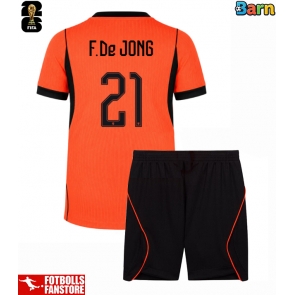 Nederländerna Frenkie de Jong #21 Hemmatröja Barn VM 2026 Kortärmad (+ Korta byxor)