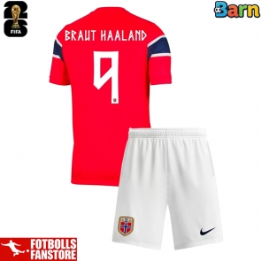 Norge Erling Haaland #9 Hemmatröja Barn VM 2026 Kortärmad (+ Korta byxor)