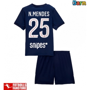 Paris Saint-Germain Nuno Mendes #25 Hemmatröja Barn 2025-26 Kortärmad (+ Korta byxor)