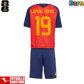Spanien Lamine Yamal #19 Hemmatröja Barn VM 2026 Kortärmad (+ Korta byxor)