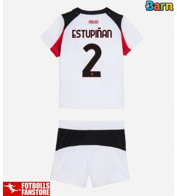 AC Milan Pervis Estupinan #2 Bortatröja Barn 2025-26 Kortärmad (+ Korta byxor)