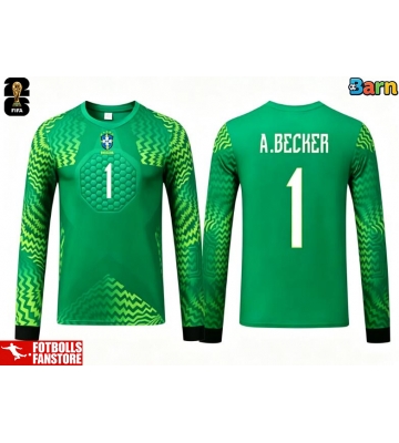 Brasilien Alisson Becker #1 Målvakt Bortatröja Barn VM 2026 Långärmad (+ Korta byxor)