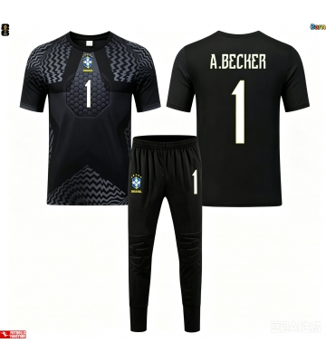 Brasilien Alisson Becker #1 Målvakt Hemmatröja Barn VM 2026 Kortärmad (+ Korta byxor)