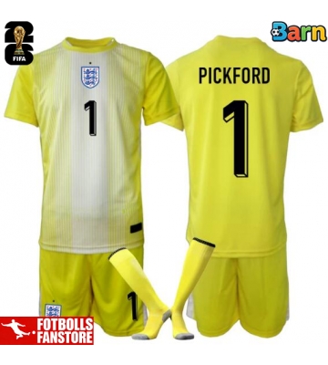 England Jordanien Pickford #1 Målvakt Bortatröja Barn VM 2026 Kortärmad (+ Korta byxor)