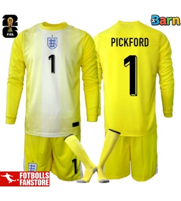 England Jordanien Pickford #1 Målvakt Bortatröja Barn VM 2026 Långärmad (+ Korta byxor)