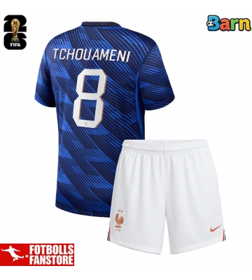 Frankrike Aurelien Tchouameni #8 Hemmatröja Barn VM 2026 Kortärmad (+ Korta byxor)