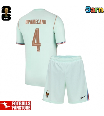 Frankrike Dayot Upamecano #4 Bortatröja Barn VM 2026 Kortärmad (+ Korta byxor)