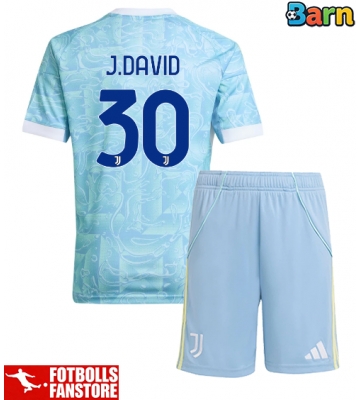 Juventus Jonathan David #30 Bortatröja Barn 2025-26 Kortärmad (+ Korta byxor)