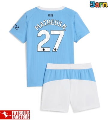 Manchester City Matheus Nunes #27 Hemmatröja Barn 2025-26 Kortärmad (+ Korta byxor)