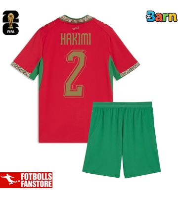 Marocko Achraf Hakimi #2 Hemmatröja Barn VM 2026 Kortärmad (+ Korta byxor)
