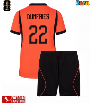 Nederländerna Denzel Dumfries #22 Hemmatröja Barn VM 2026 Kortärmad (+ Korta byxor)