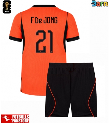 Nederländerna Frenkie de Jong #21 Hemmatröja Barn VM 2026 Kortärmad (+ Korta byxor)
