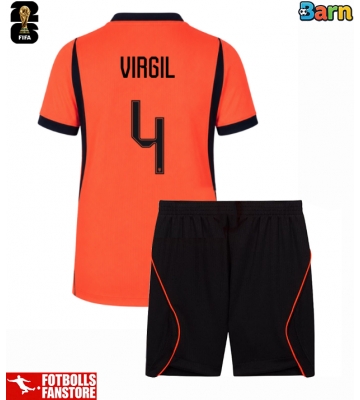 Nederländerna Virgil van Dijk #4 Hemmatröja Barn VM 2026 Kortärmad (+ Korta byxor)