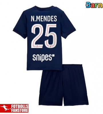 Paris Saint-Germain Nuno Mendes #25 Hemmatröja Barn 2025-26 Kortärmad (+ Korta byxor)