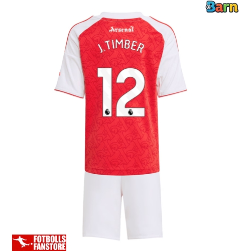 Arsenal Jurrien Timber #12 Hemmatröja Barn 2025-26 Kortärmad (+ Korta byxor)