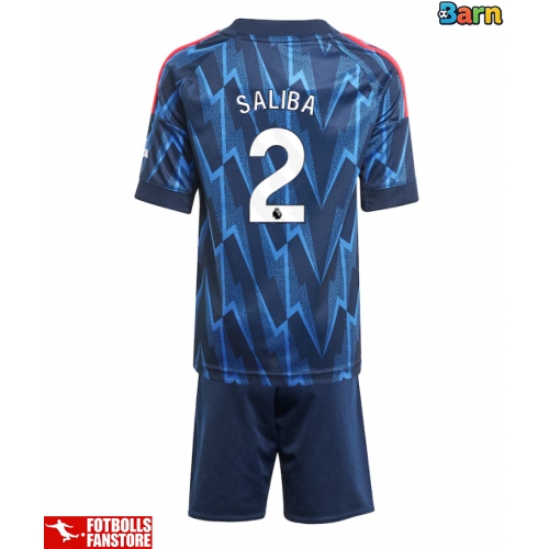 Arsenal William Saliba #2 Bortatröja Barn 2025-26 Kortärmad (+ Korta byxor)