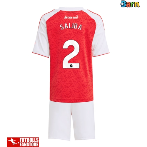 Arsenal William Saliba #2 Hemmatröja Barn 2025-26 Kortärmad (+ Korta byxor)