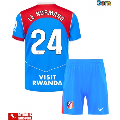 Atletico Madrid Robin Le Normand #24 Tredje Tröja Barn 2025-26 Kortärmad (+ Korta byxor)