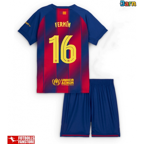 Barcelona Fermin Lopez #16 Hemmatröja Barn 2025-26 Kortärmad (+ Korta byxor)