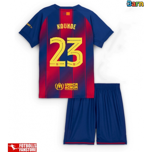 Barcelona Jules Kounde #23 Hemmatröja Barn 2025-26 Kortärmad (+ Korta byxor)
