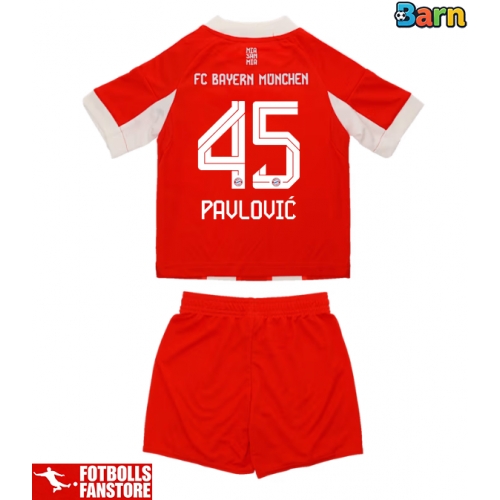 Bayern Munich Aleksandar Pavlovic #45 Hemmatröja Barn 2025-26 Kortärmad (+ Korta byxor)