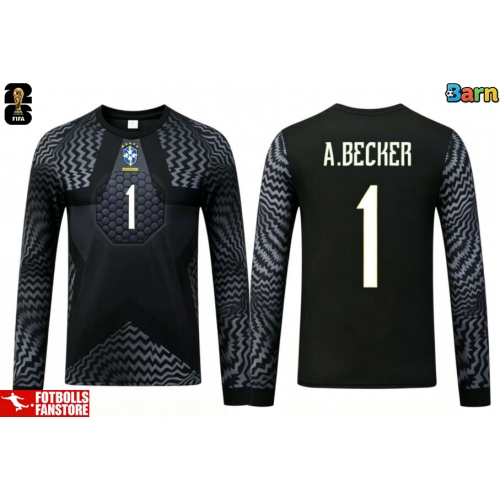Brasilien Alisson Becker #1 Målvakt Hemmatröja Barn VM 2026 Långärmad (+ Korta byxor)