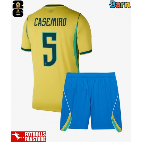 Brasilien Casemiro #5 Hemmatröja Barn VM 2026 Kortärmad (+ Korta byxor)