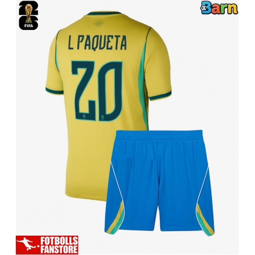 Brasilien Lucas Paqueta #20 Hemmatröja Barn VM 2026 Kortärmad (+ Korta byxor)