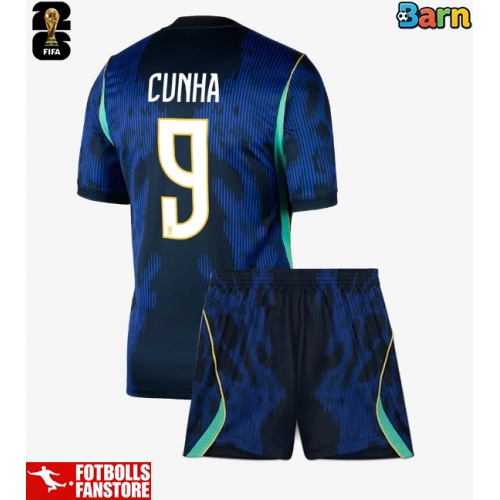 Brasilien Matheus Cunha #9 Bortatröja Barn VM 2026 Kortärmad (+ Korta byxor)