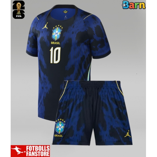 Brasilien Neymar Jr #10 Bortatröja Barn VM 2026 Kortärmad (+ Korta byxor)