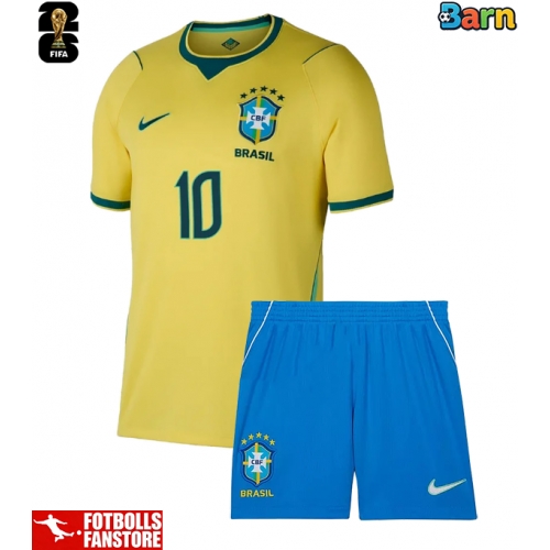 Brasilien Neymar Jr #10 Hemmatröja Barn VM 2026 Kortärmad (+ Korta byxor)