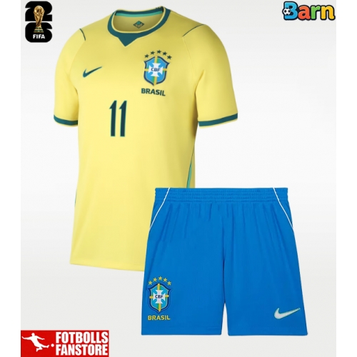 Brasilien Raphinha Belloli #11 Hemmatröja Barn VM 2026 Kortärmad (+ Korta byxor)
