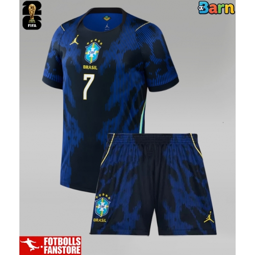 Brasilien Vinicius Junior #7 Bortatröja Barn VM 2026 Kortärmad (+ Korta byxor)