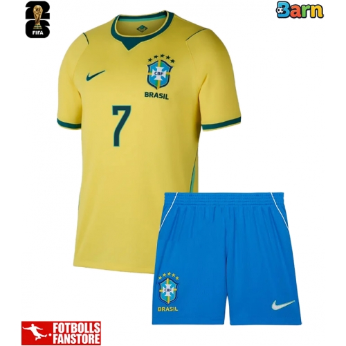 Brasilien Vinicius Junior #7 Hemmatröja Barn VM 2026 Kortärmad (+ Korta byxor)