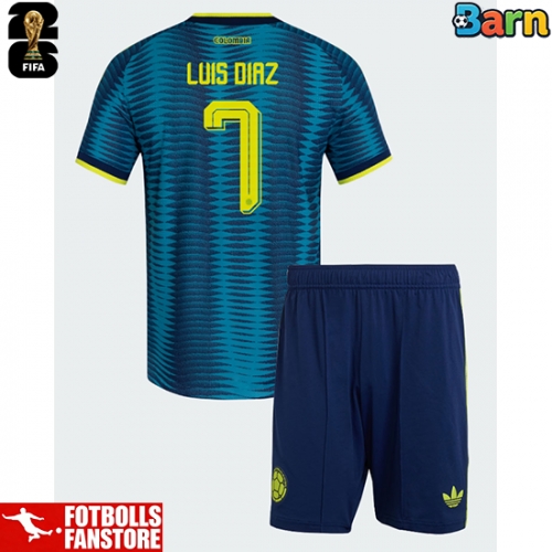 Colombia Luis Diaz #7 Bortatröja Barn VM 2026 Kortärmad (+ Korta byxor)