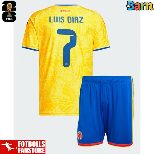Colombia Luis Diaz #7 Hemmatröja Barn VM 2026 Kortärmad (+ Korta byxor)