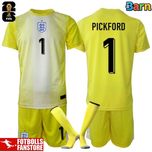 England Jordanien Pickford #1 Målvakt Bortatröja Barn VM 2026 Kortärmad (+ Korta byxor)