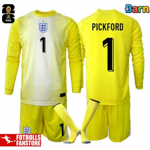 England Jordanien Pickford #1 Målvakt Bortatröja Barn VM 2026 Långärmad (+ Korta byxor)