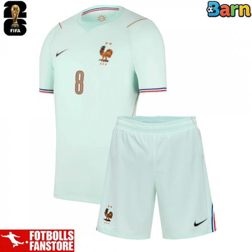Frankrike Aurelien Tchouameni #8 Bortatröja Barn VM 2026 Kortärmad (+ Korta byxor)