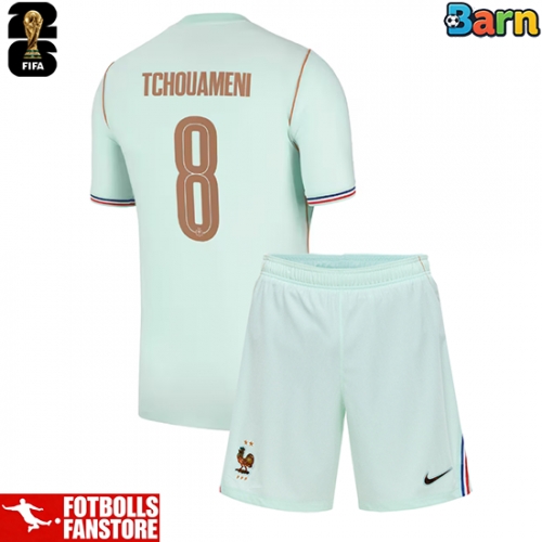 Frankrike Aurelien Tchouameni #8 Bortatröja Barn VM 2026 Kortärmad (+ Korta byxor)