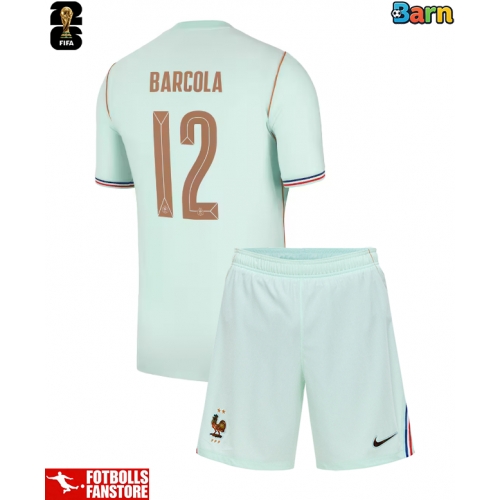 Frankrike Bradley Barcola #12 Bortatröja Barn VM 2026 Kortärmad (+ Korta byxor)