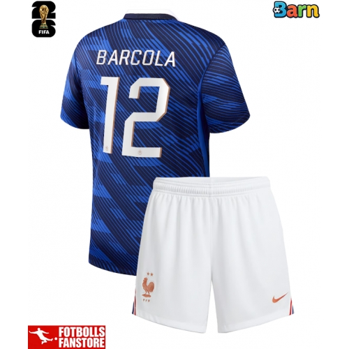 Frankrike Bradley Barcola #12 Hemmatröja Barn VM 2026 Kortärmad (+ Korta byxor)