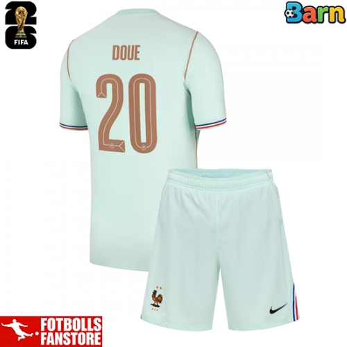 Frankrike Desire Doue #20 Bortatröja Barn VM 2026 Kortärmad (+ Korta byxor)