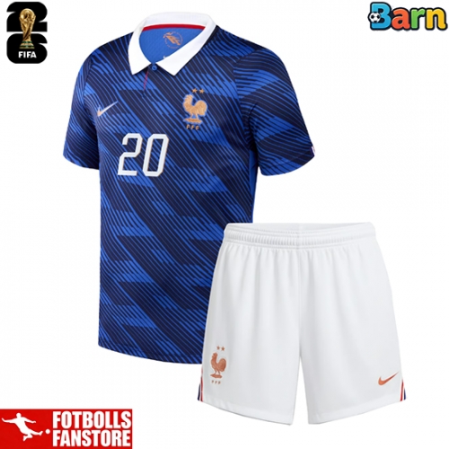 Frankrike Desire Doue #20 Hemmatröja Barn VM 2026 Kortärmad (+ Korta byxor)