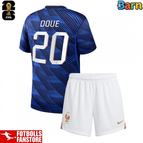Frankrike Desire Doue #20 Hemmatröja Barn VM 2026 Kortärmad (+ Korta byxor)