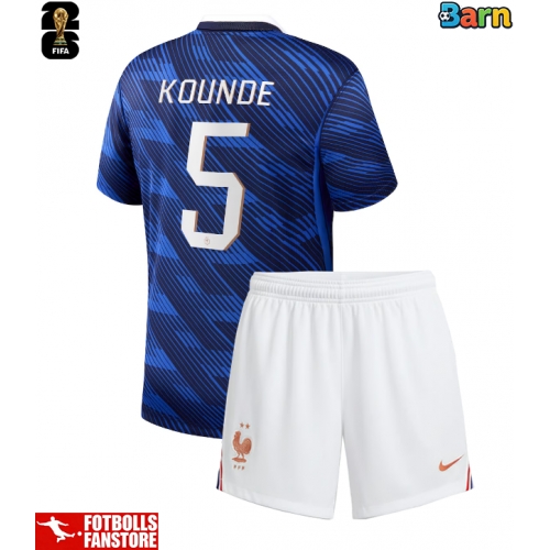 Frankrike Jules Kounde #5 Hemmatröja Barn VM 2026 Kortärmad (+ Korta byxor)