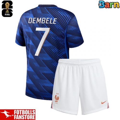 Frankrike Ousmane Dembele #7 Hemmatröja Barn VM 2026 Kortärmad (+ Korta byxor)