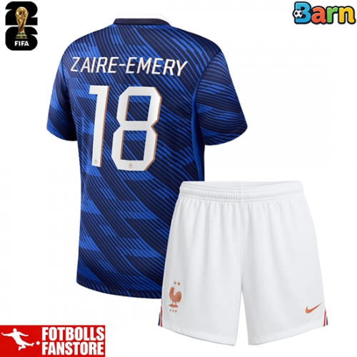 Frankrike Warren Zaire-Emery #18 Hemmatröja Barn VM 2026 Kortärmad (+ Korta byxor)